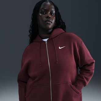Nike Womens Nike Sportswear Phoenix Fleece Oversized Full-Zip Hoodie (Plus Size) in Red | DV4979-654