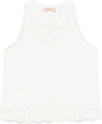 Twin-Set Sleeveless Top with Intricate Lace Cut-Out Detailing