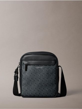 Calvin Klein Mens Allover Monogram Logo Reporter Bag - Black