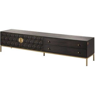 Massivmoebel24 Mobile Tv in legno di Mango 220x45x50 Oliato grigio DIAMOND 123