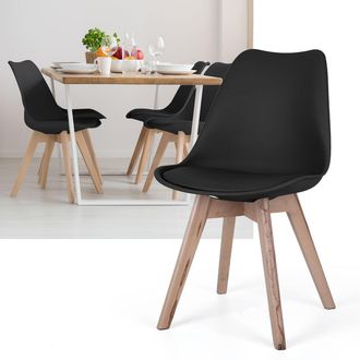 ETC Shop Sedie Per Sala Da Pranzo Sedie Con Scocca In Rovere Nero, Set Da 4 Sedie Da Cucina Legno, Plastica, Cuscini Di Seduta In Pp, Pelle Pu, Lxpxa 48x42x82 