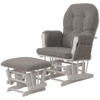 Hhg Hhg - Nunca Usado] Sill&oacute;n Relax 033, Mecedora Sill&oacute;n + Taburete Tejido Boucl&eacute; 480g/m&sup2; Oeko-tex, Gris Armaz&oacute;n Blanco
