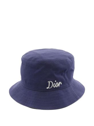 Dior 2010s logo-embroidered cotton hat - Blue