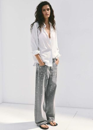 Mango Jeans vita media borchie grigio denim - Donna - 36 - MANGO