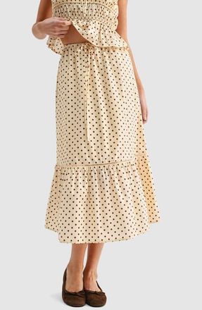 All in Favor Polka Dot Tiered Midi Skirt in Butter Brown Dot at Nordstrom, Size X-Large