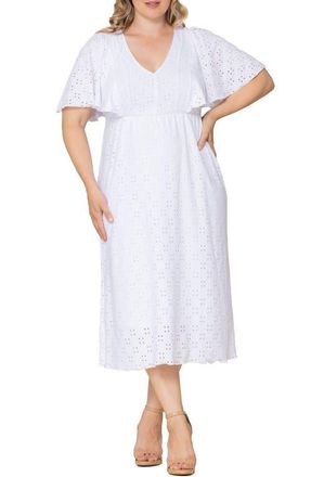 Kiyonna Lucy Short Sleeve Eyelet Midi Dress in White at Nordstrom, Size 0X