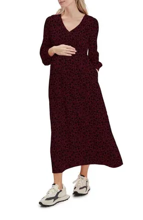 Nom Maternity Leila Maternity & Nursing Dress in Burgundy Floral at Nordstrom, Size X-Small