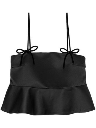 Ganni peplum-hem cropped satin top - Black
