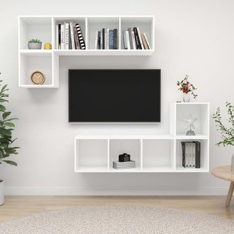 vidaXL Vidaxl - Juego De Mueble Para Tv De 4 Piezas Madera Contrachapada Blanco