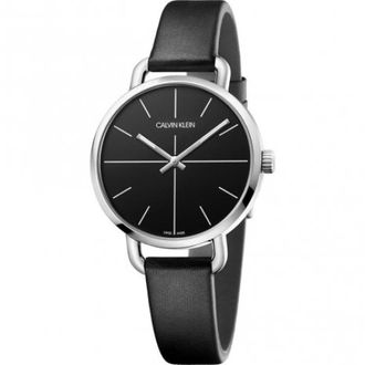 Calvin Klein Elegant Quartz Horloge met Zwarte Wijzerplaat en Leren Band - Dames - Horloges - Zwart - ONE Size - Leer - Accessoires
