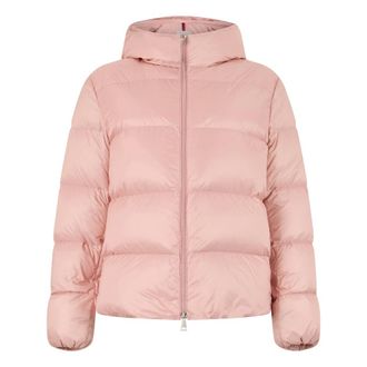 Moncler Jassen, Dames, Roze, M, Leer, Feligule Korte Donsjas met Capuchon