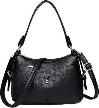 Generic Soft Pu Leather Handbag, Compatible For Mother Women Shoulder Crossbody Tote Bag Daily Commuting Large Capacity(Black)