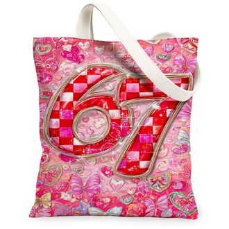 Generic ValentineS Day Hearts Canvas Tote Bags, Cute Love Pattern Reusable Grocery Bags, Lightweight Washable Shoulder Strap, Peach, 13x15 Inch