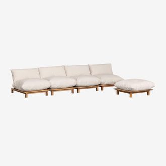 Sklum Sof&aacute; Modular Reclinable De Jard&iacute;n De 4 Piezas Con Puff En Madera De Acacia Brina Sklum
