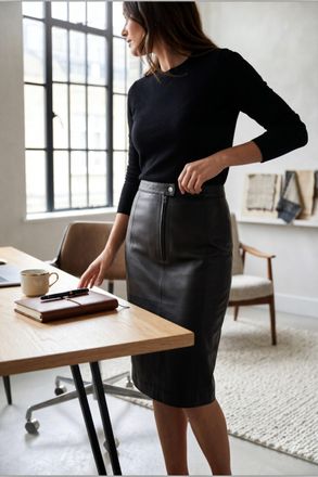Infinity Leather Dames zwarte leren Biker potlood lange midi rok - Belle