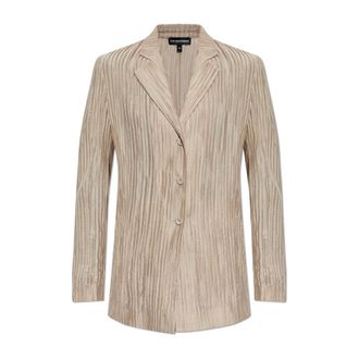 Emporio Armani Blazers, female, Beige, Size: 2XS Single-breasted jacket in sparkling pleated crepon