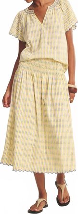 Velvet Deborah Printed Cotton Stripe Skirt In Buttercup