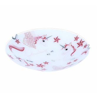 ETC Shop Lampada da soffitto unicorno per ragazze, camera dei bambini, lampada in vetro rosa bianco in un set che include lampadine a led