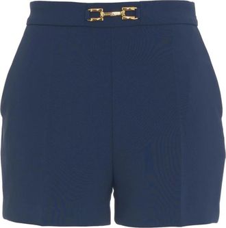 Elisabetta Franchi Blauwe Stretch Cr&ecirc;pe Bermuda Shorts - Dames - Bermuda - Blauw - XS - Korte Broeken