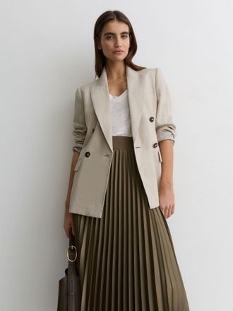 Reiss Khaki Green Pleated Midi Skirt, 12