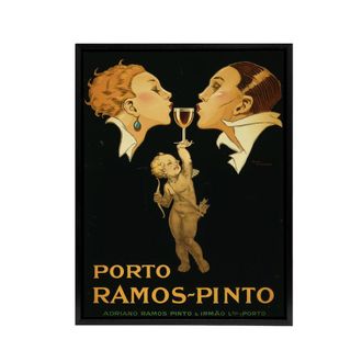 Artery8 Vincent Deco Ad Ramos Pinto Port Framed Canvas Wall Art Print in Black | Size: W24 x H32