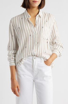 Rails Charli Linen Blend Button-Up Shirt in Striped Seahorses at Nordstrom Rack, Size Xx-Large