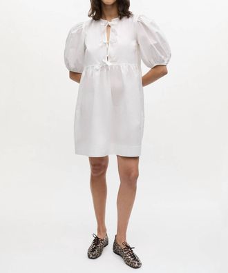 Ganni Cotton Poplin Tie String Mini Dress In Bright White