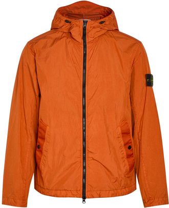 Stone Island Hooded Crinkled Nylon Jacket - Orange - XL