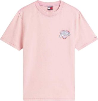 Tommy Jeans Dames-T-shirt met ronde hals en grafische print (Roze)