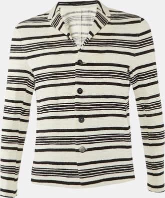 Emporio Armani Monochrome Striped Cotton Button Front Jacket
