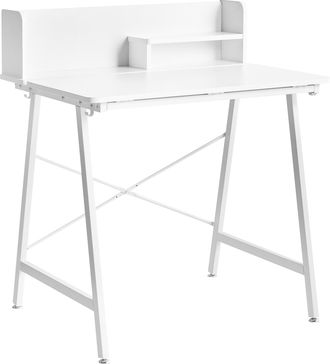 Beliani Mesa De Dibujo Con Tablero Inclinable Patas De Hierro Ganchos Para Cables Estilo Moderno Blanco Aland
