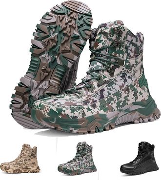 Generic Mens Leather Work Boots with Arch Support - Waterproof Anti-Puncture Hiking Shoes(Camouflage Green-b,6.5)