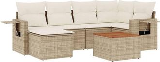 vidaXL Vidaxl - Set Sof&aacute;s De Jard&iacute;n 7 Piezas Y Cojines Rat&aacute;n Sint&eacute;tico Beige