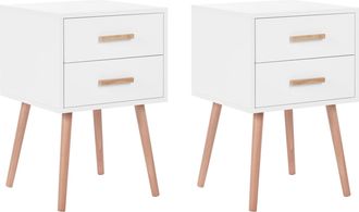Beliani Conjunto De 2 Mesitas De Noche Blancas Con 2 Cajones Patas De Madera Maciza Alabama
