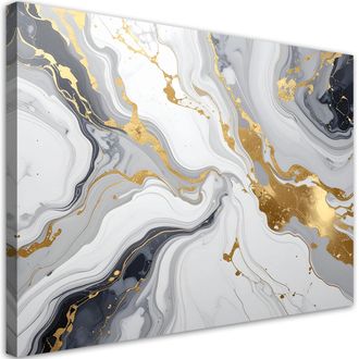 Feeby Cuadro Sobre Lienzo Abstracci&oacute;n De M&aacute;rmol Glamur En Gris Y Dorado 100x70
