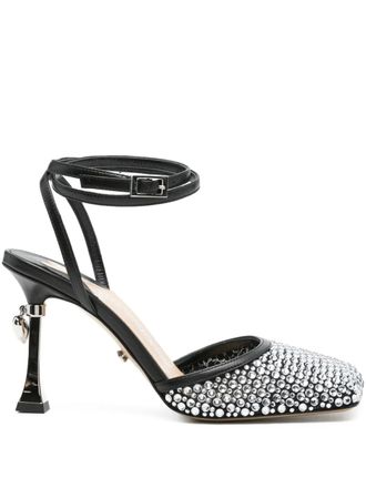 Mach & Mach 95mm crystal-embellished ankle-strap pumps - Black