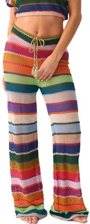 PQ Swim Bree Boho Stripe Sheer Cover-Up Pants in Calypso at Nordstrom, Size Medium