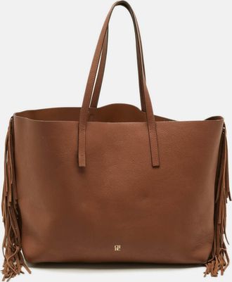 Carolina Herrera Fringe Brown Leather Shopper Tote