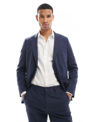 Jack & Jones Premium - Blazer slim in misto lino color blu navy