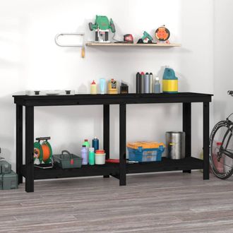 vidaXL Vidaxl - Banco De Trabajo De Madera Maciza De Pino Negro 180x50x80 Cm