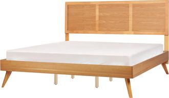 Beliani Cama Moderna De Mdf Con Somier De L&aacute;minas Cabecero 180 X 200 Cm Madera De Fresno Marr&oacute;n Istres