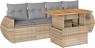 vidaXL Vidaxl - Juego De Sof&aacute;s Jard&iacute;n Con Cojines 5 Pzas Rat&aacute;n Sint&eacute;tico Beige