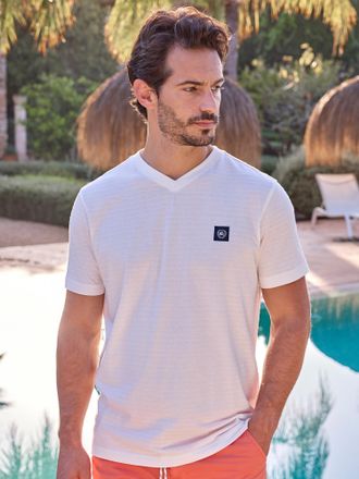 Lerros T-Shirt LERROS LERROS Herren T-Shirt mit V-Ausschnitt, Herren, Gr. XL, weiss (broken wei&szlig;), 100% Baumwolle, V-Ausschnitt, Shirts T-Shirt