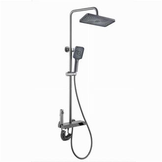 Trade Shop Cleafe - Set Saliscendi Doccia Colonna Bagno Rubinetto Soffione Doccetta Bidet Grigio 87347