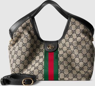 Gucci Giglio Small Tote Bag, Black, Original GG Fabric