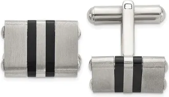 Diamond2Deal Stainless Steel Brushed and Polished Black IP-plated Striped Cuff Links