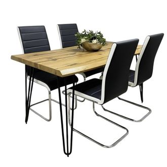 Kosy Koala Modern Dining Table Set With 4 Black Chairs Kitchen Room Furniture in Brown