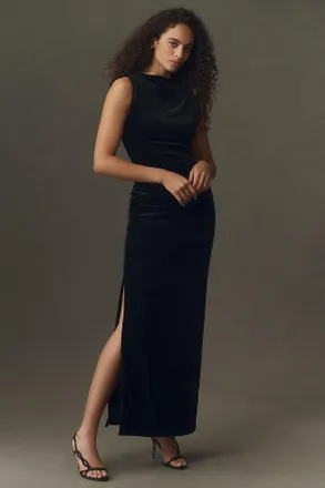 BHLDN Velvet Mesh-Back Maxi Dress