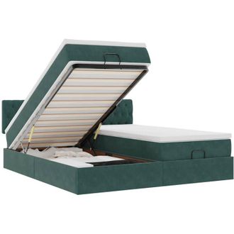 vidaXL Vidaxl - Estructura De Cama Otomana Colchones Terciopelo Verde Oscuro