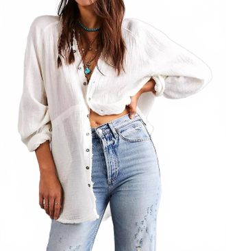 Free People Summer Daydream Button Down Shirt In Ivory